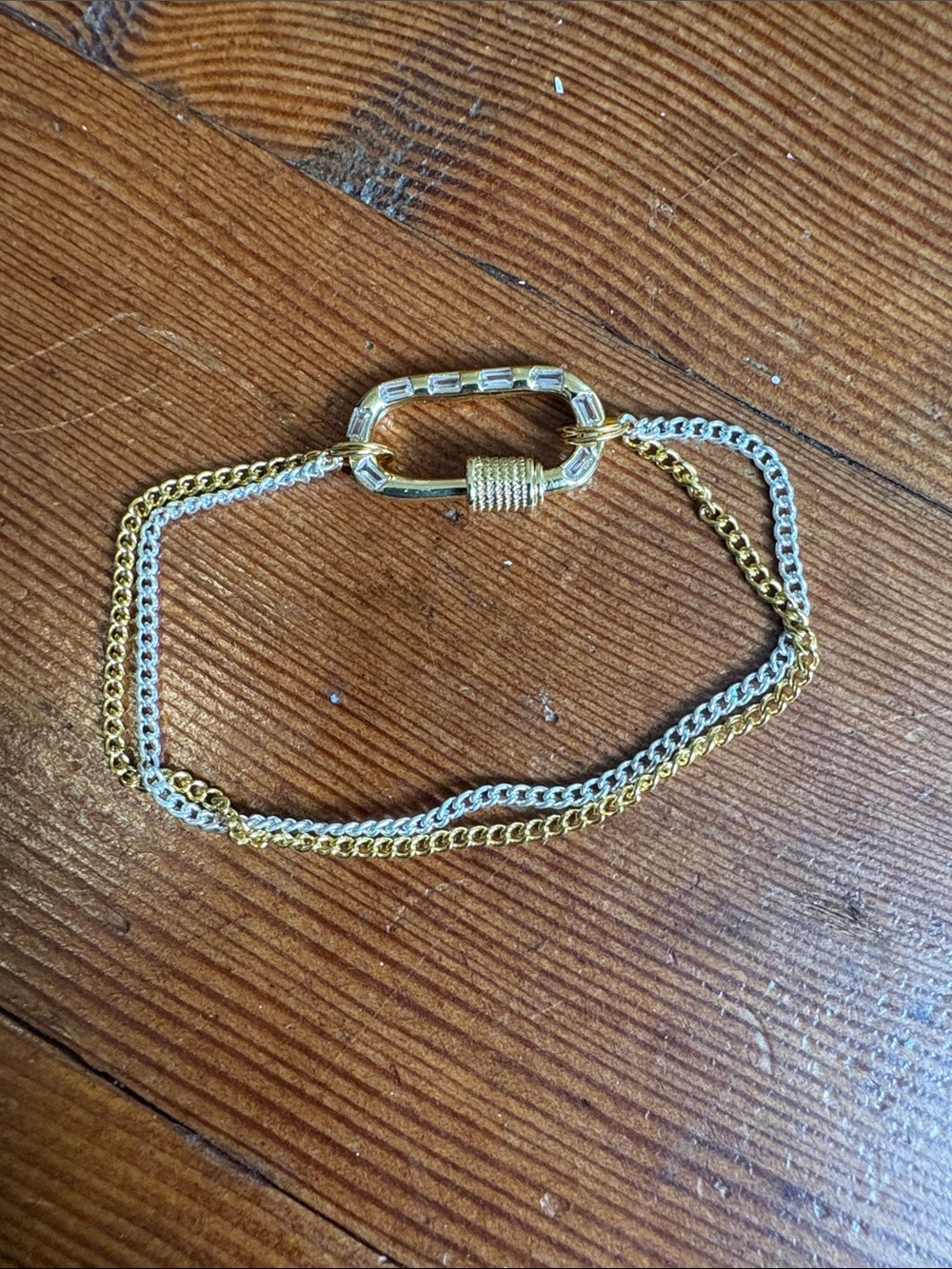 Hand-Crafted Two-Tone Gold and Silver Chain Bracelet with Carabiner Clasp